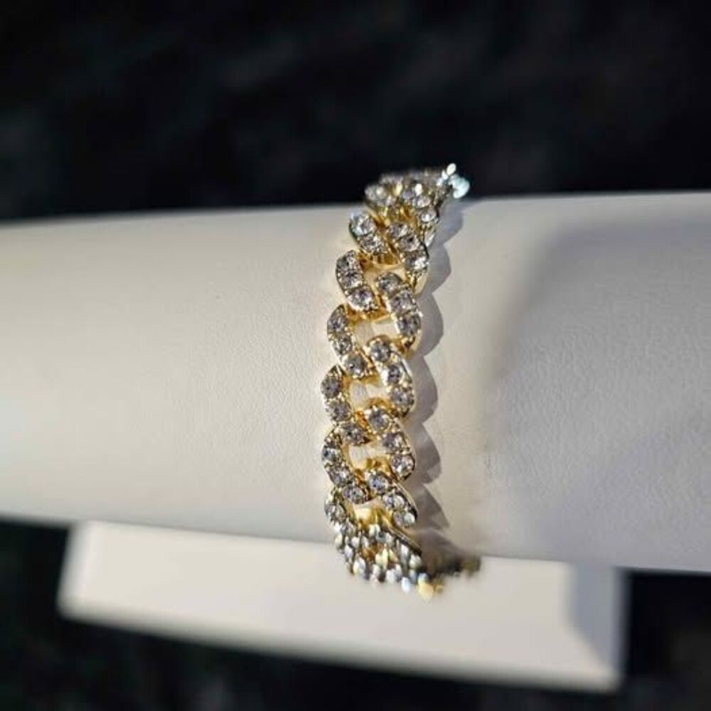 8" Gold over CZ Cuban Style Bracelet